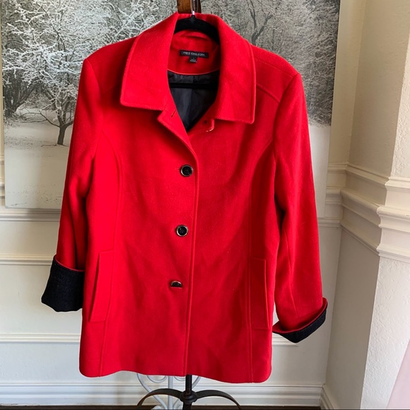 PRESTON & YORK RED WOOL PEA COAT - Picture 12 of 15